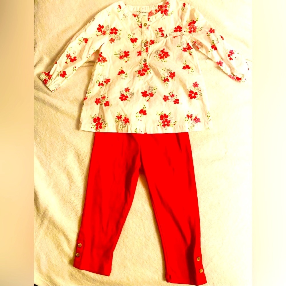 Carter’s 12 month Red Legging Floral Shirt Matching Set NWOT
